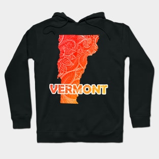 Colorful mandala art map of Vermont with text in red and orange Hoodie